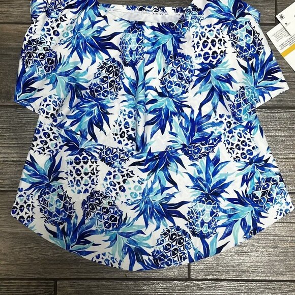 NWT $54 24th & Ocean Women's Small Pina Party Tiered Tankini Swim Top Turquoise - Picture 7 of 16